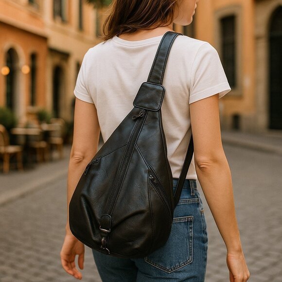 Convertible bag pack cross body bag genuine leather unisex zippered adjustable